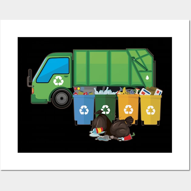 Recycling Trash Truck Garbage Truck Wall Art by paola.illustrations